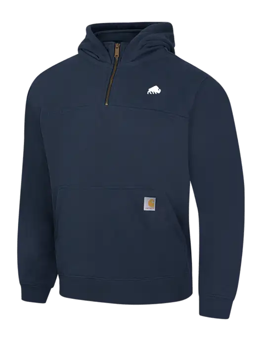 Carhartt Navy Rain Defender Paxton Heavyweight Hooded 1/4 Zip Mock Sweatshirt w/Richard Group Bison Logo