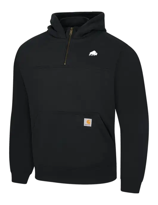 Carhartt Black Rain Defender Paxton Heavyweight Hooded 1/4 Zip Mock Sweatshirt w/Richard Group Bison Logo