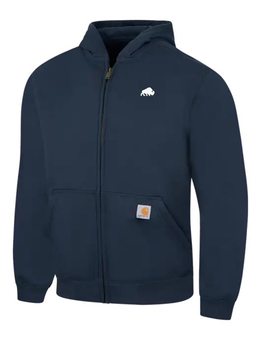 Carhartt Navy Rain Defender Paxton Heavyweight Hooded Zip-Front Sweatshirt w/Richard Group Bison Logo