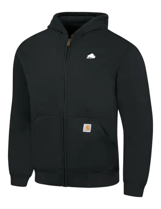 Carhartt Black Rain Defender Paxton Heavyweight Hooded Full Zip-Front Sweatshirt w/Richard Group Bison Logo