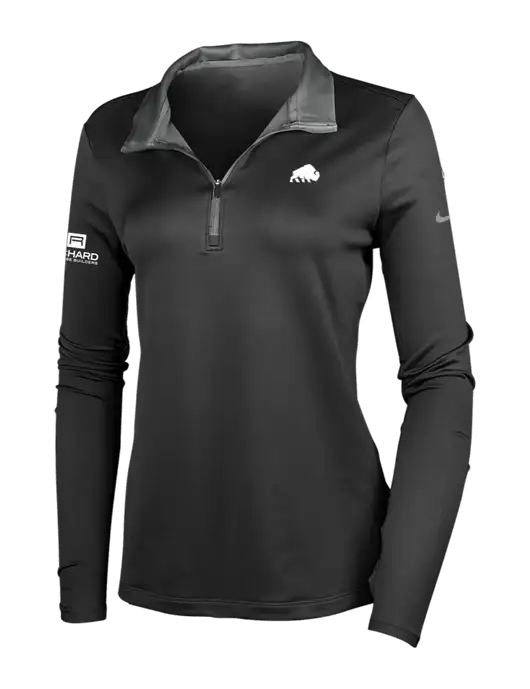 NIKE Black/Dark Grey Womens Dry-Fit Stretch 1/2 Zip Cover-Up w/Richard Group Bison Logo, Richard Group Logo