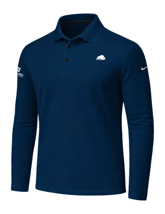 Nike Navy Dri-FIT Micro Pique 2.0 Long Sleeve Polo w/Richard Group Bison Logo, Richard Group Logo