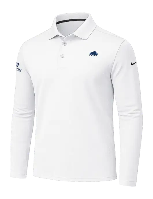 Nike White Dri-FIT Micro Pique 2.0 Long Sleeve Polo w/Richard Group Bison Logo, Richard Group Logo