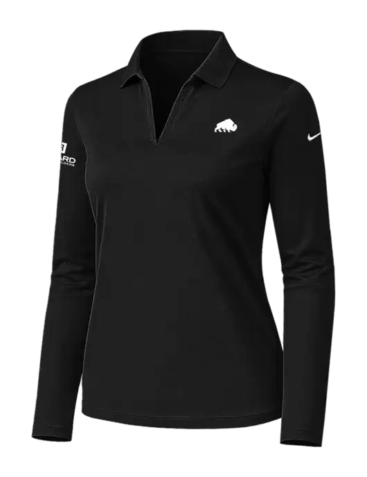 Nike Womens Black Dri-FIT Micro Pique 2.0 Long Sleeve Polo w/Richard Group Bison Logo, Richard Group Logo