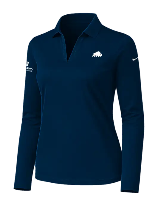 Nike Womens Navy Dri-FIT Micro Pique 2.0 Long Sleeve Polo w/Richard Group Bison Logo, Richard Group Logo