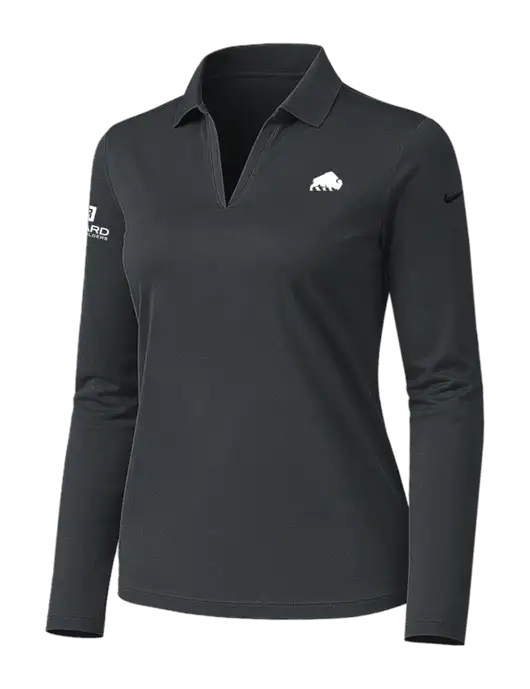 Nike Womens Dark Grey Dri-FIT Micro Pique 2.0 Long Sleeve Polo w/Richard Group Bison Logo, Richard Group Logo