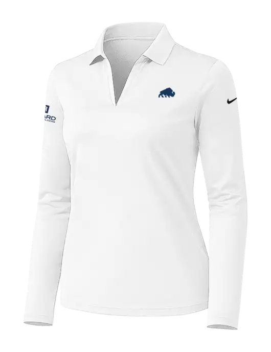 Nike Womens White Dri-FIT Micro Pique 2.0 Long Sleeve Polo w/Richard Group Bison Logo, Richard Group Logo