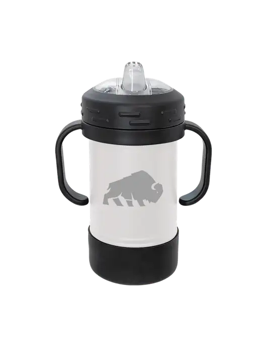 Polar Camel 10 oz Powder Coated White Sippy Cup w/Richard Group Bison Logo