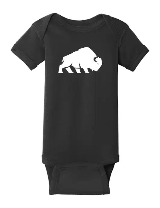 Rabbit Skins Black Infant Short Sleeve Baby Rib Bodysuit w/Richard Group Bison Logo, Richard Group Logo