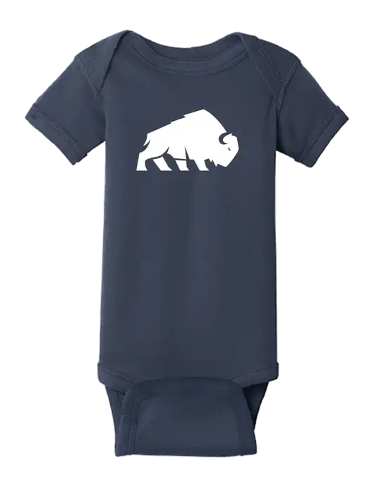 Rabbit Skins Navy Infant Short Sleeve Baby Rib Bodysuit w/Richard Group Bison Logo, Richard Group Logo