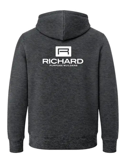 Youth Dark Heather Grey 7.8 oz Pullover Hooded Sweatshirt w/Richard Group Logo, Richard Group Bison Logo